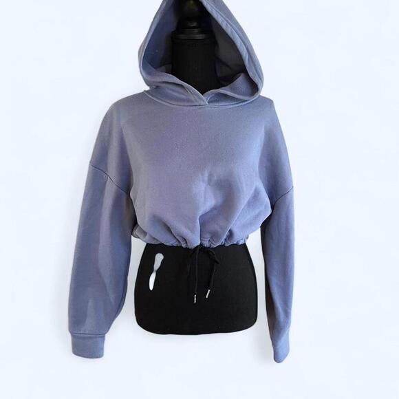 SHEIN Tops - SHEIN blue cropped hoodie with drawstring waist Size S